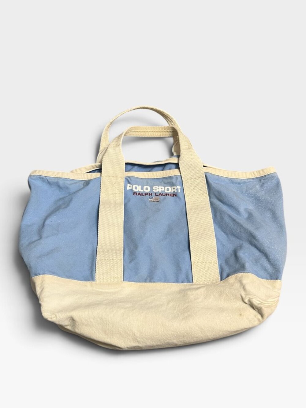 Polo Sport Ralph Lauren Canvas Tote Bag Light Blue Cream 90s Style Beach Gym